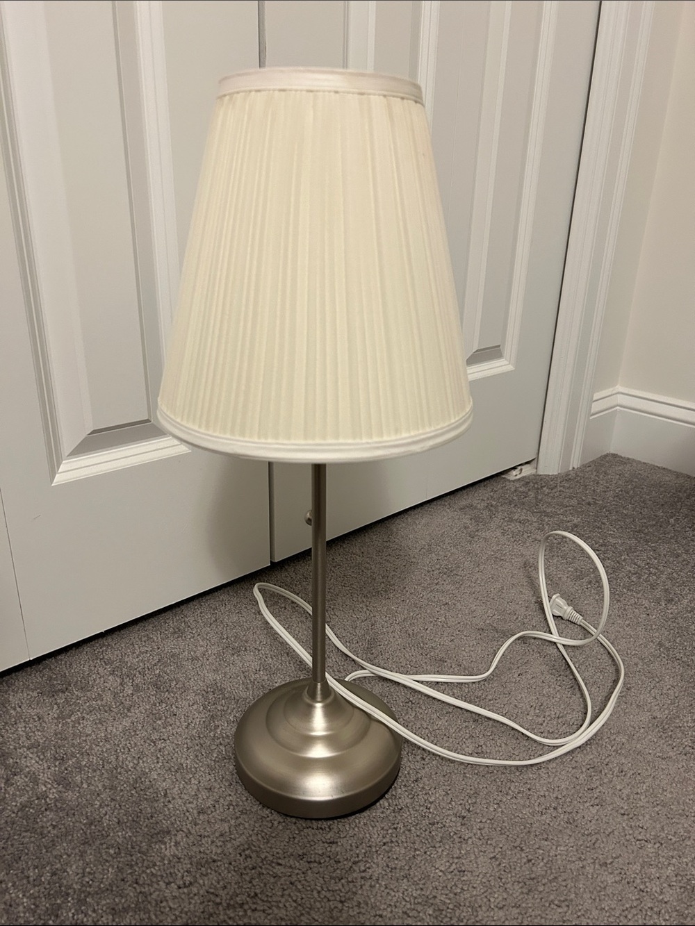 IKEA Cream Pleated Shade Table Lamp with Brushed Nickel Base